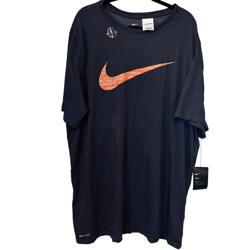 Nike Men's 3XL Dri-FIT Navy Blue Orange Swoosh Short Sleeve T-Shirt NWT